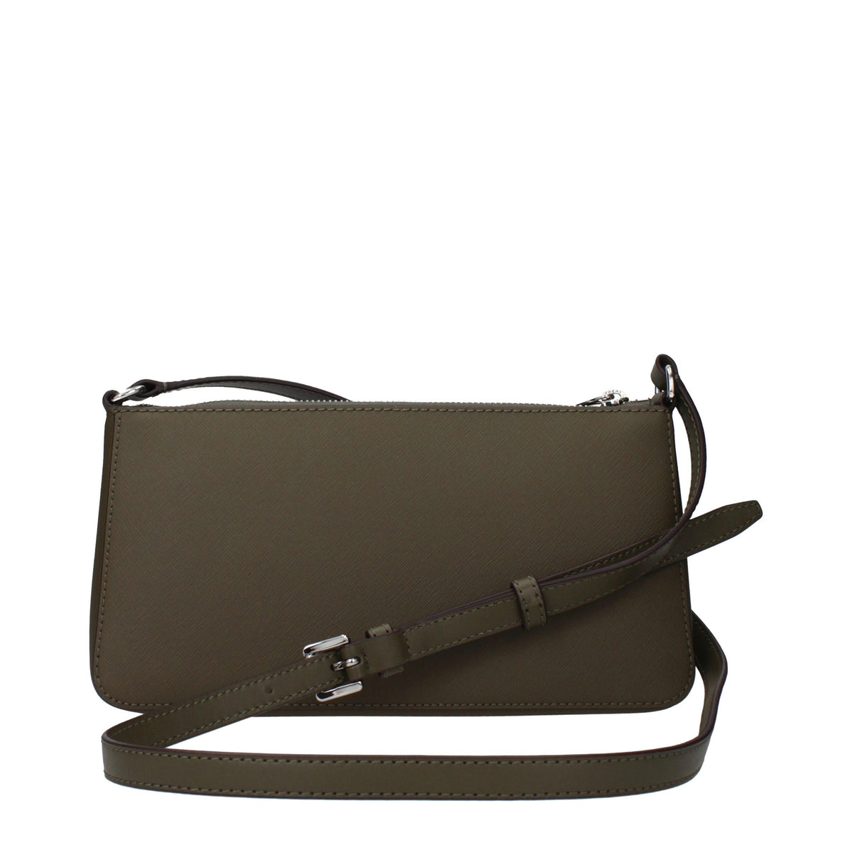 Michael Kors green fabric crossbody bag with adjustable strap and gold-tone accents, showcasing stylish and versatile design.