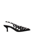 Black leather stiletto heel sandals by The Attico, featuring sleek straps and elegant design for stylish occasions.