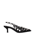 Black leather stiletto heel sandals by The Attico, featuring sleek straps and elegant design for stylish occasions.