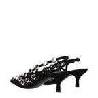 Black leather stiletto heel sandals by The Attico, featuring sleek straps and elegant design for stylish footwear.