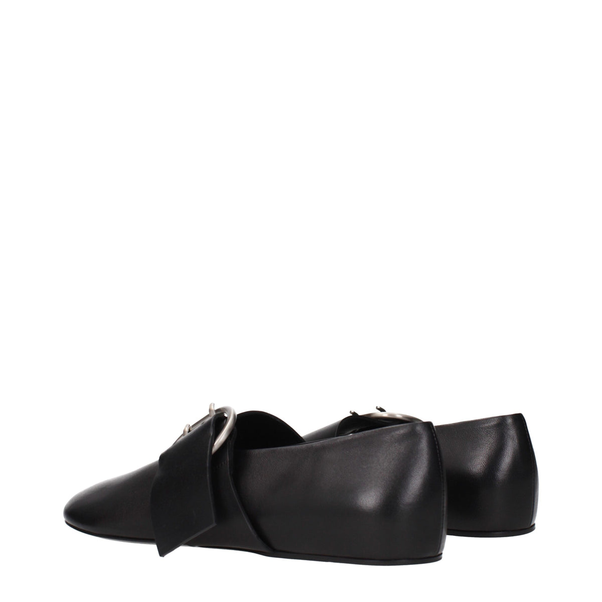Black leather ballet flats by Jil Sander featuring a sleek, minimal design and rounded toe, perfect for casual or elegant wear.