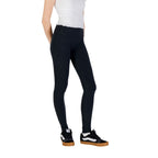 Converse black cotton leggings laid flat, showing their stretchy, comfortable fit and elastic waistband.