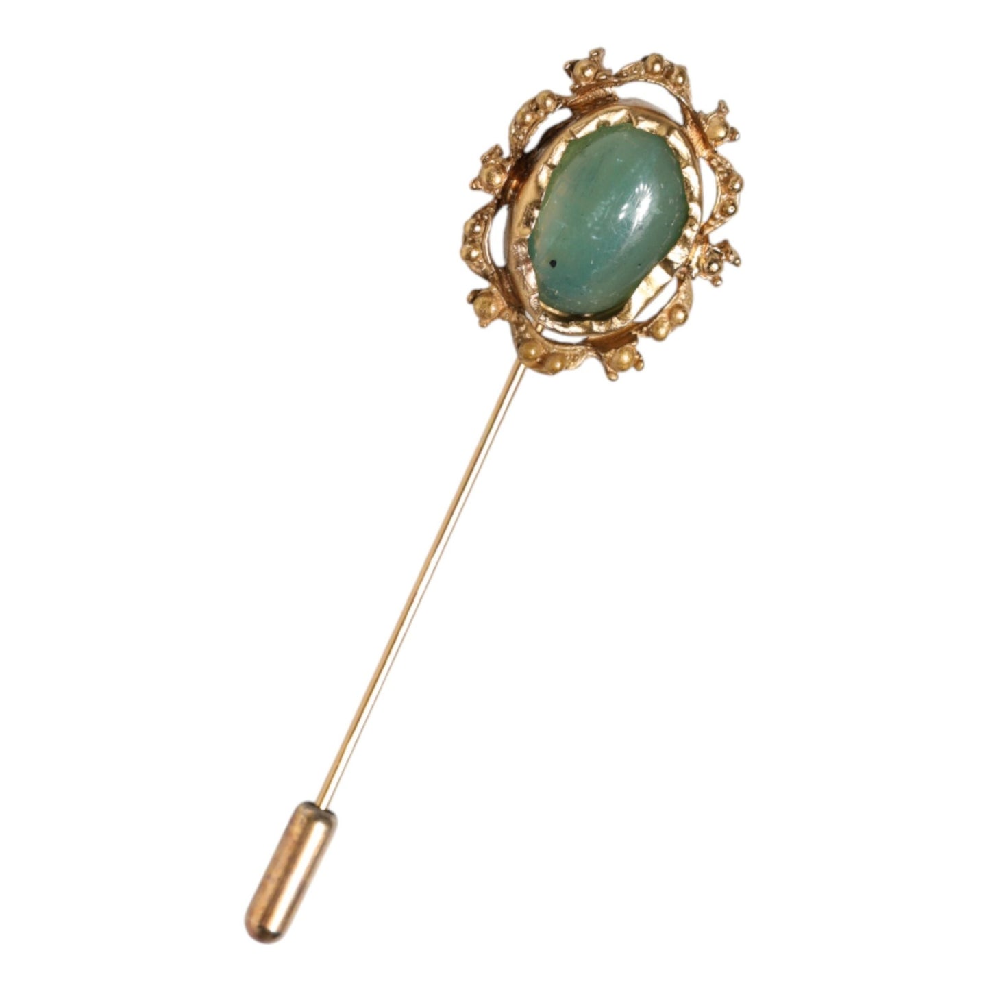 Dolce & Gabbana Gold Tone Green Stone Antique Men Accessory Brooch Pin Dolce & Gabbana