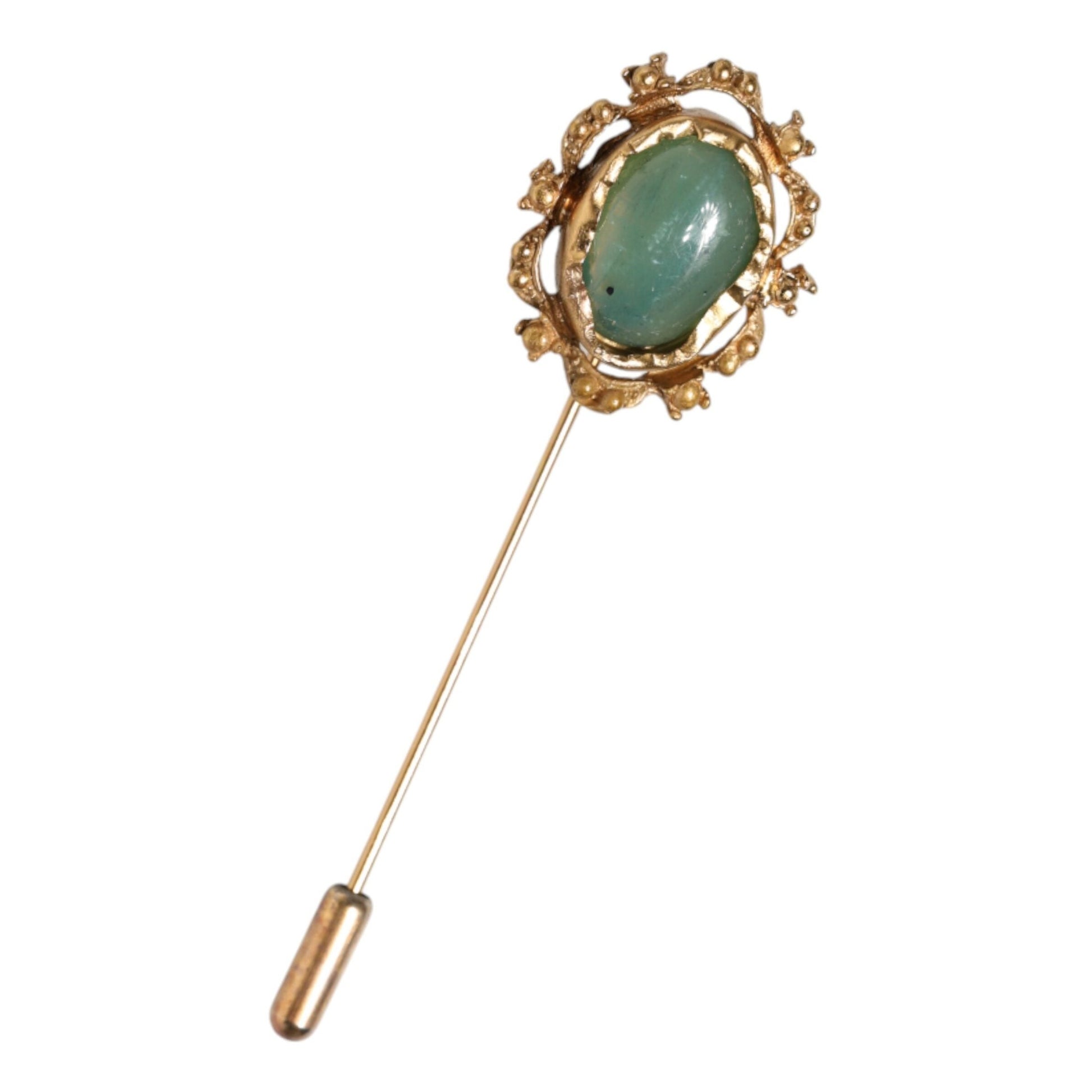Dolce & Gabbana Gold Tone Green Stone Antique Men Accessory Brooch Pin Dolce & Gabbana