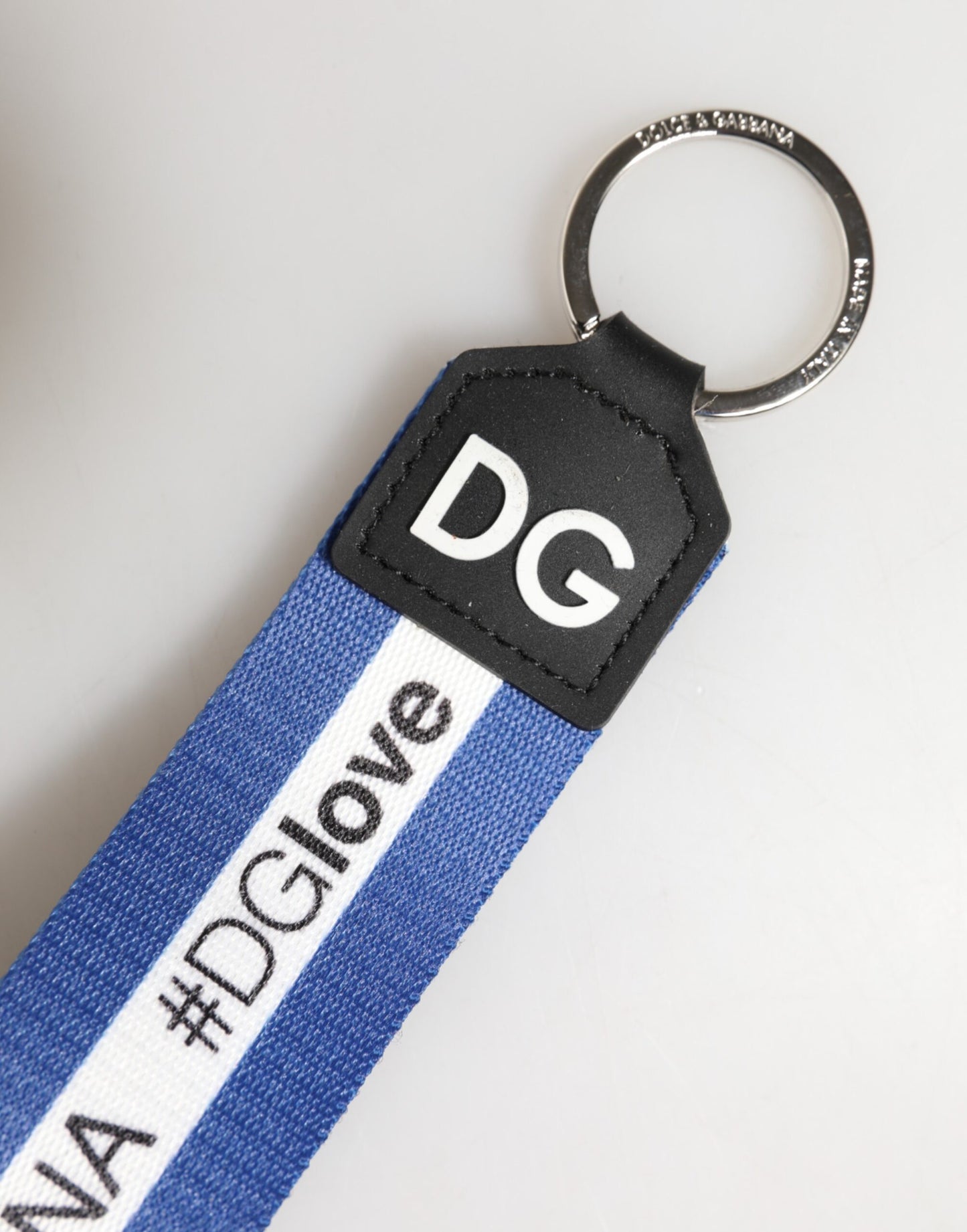 Dolce & Gabbana White Blue Logo Polyester PVC Holder Keychain Keyring Dolce & Gabbana