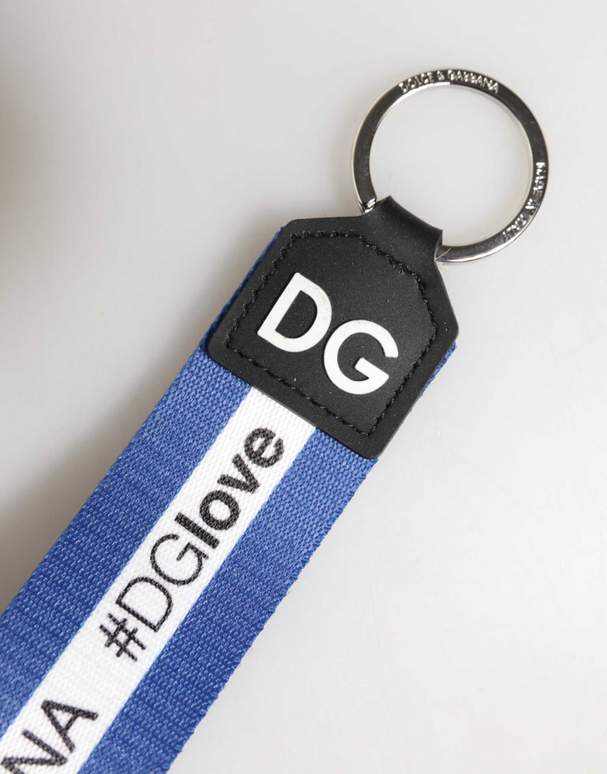 Dolce & Gabbana White Blue Logo Polyester PVC Holder Keychain Keyring Dolce & Gabbana