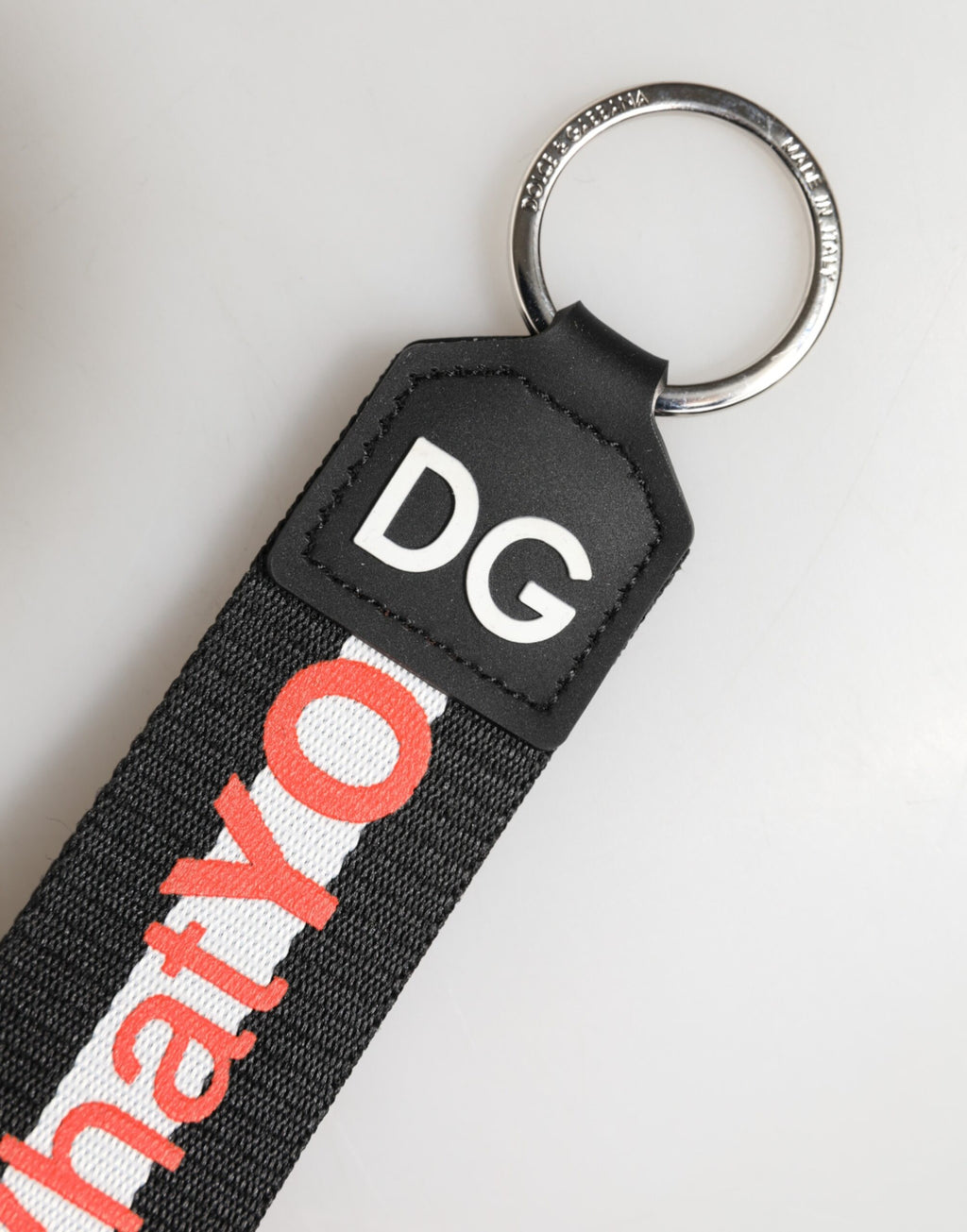 Dolce & Gabbana Black Logo Polyester Silver Brass Holder Keychain Keyring - Eljoys Fashion 