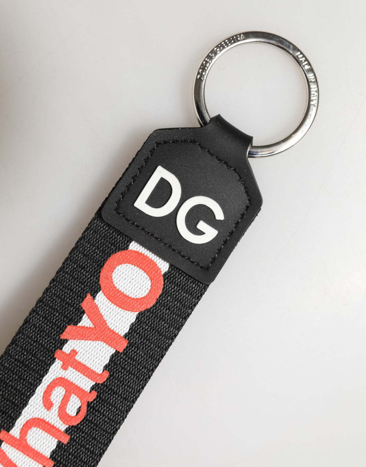 Dolce & Gabbana Black Logo Polyester Silver Brass Holder Keychain Keyring - Eljoys Fashion 