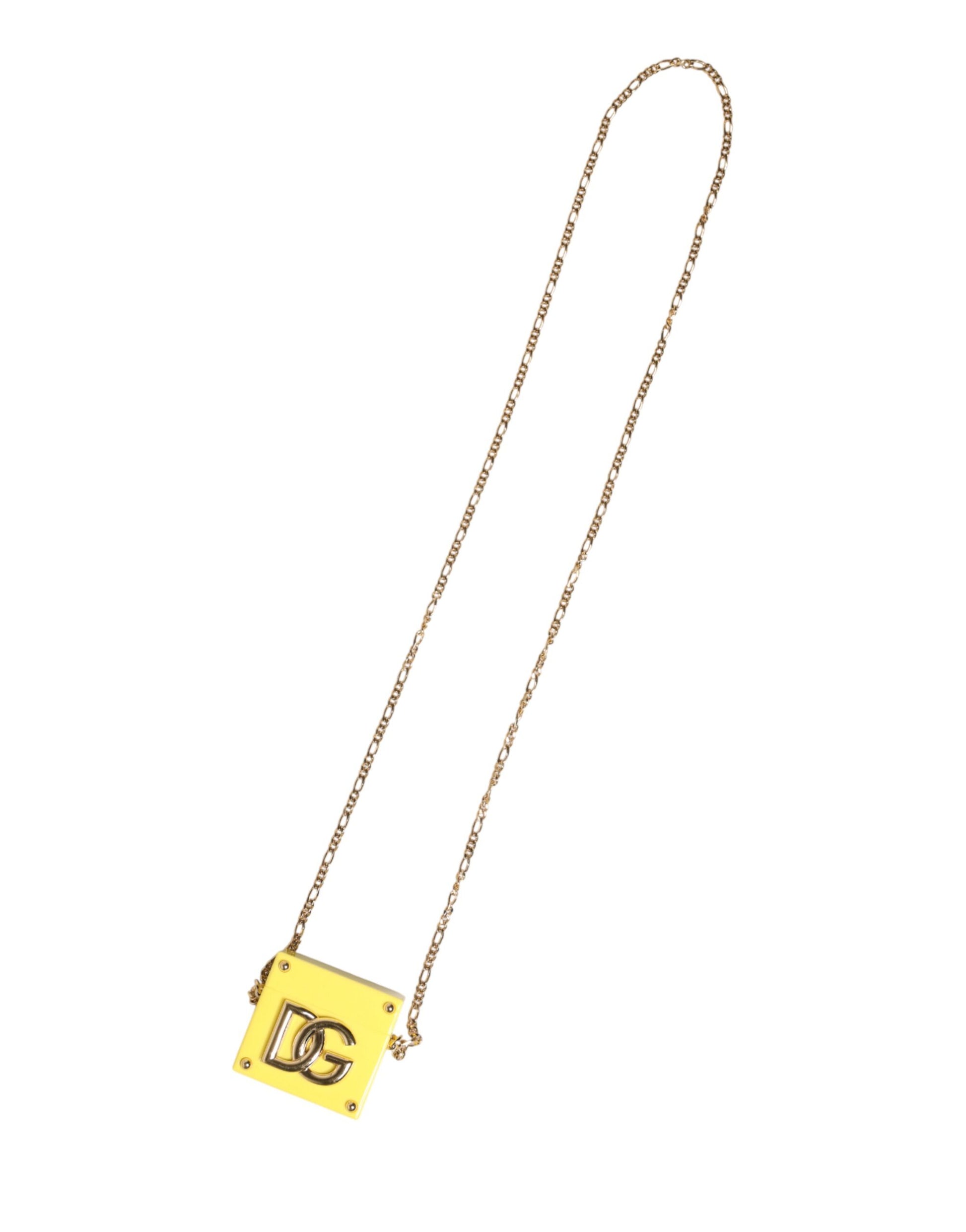 Dolce & Gabbana Yellow DG Logo Plaque Cover Gold Chain Airpods Case Dolce & Gabbana