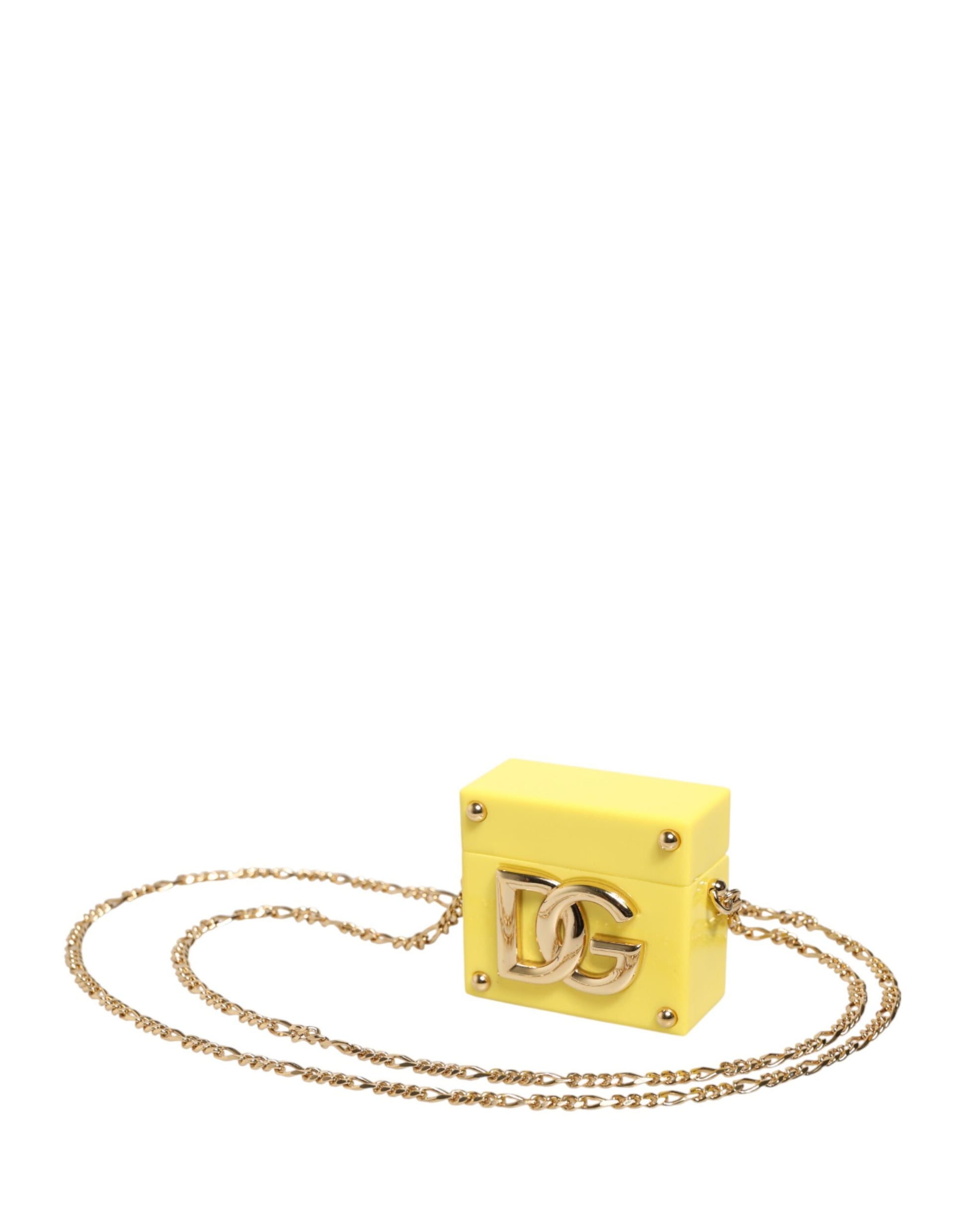Dolce & Gabbana Yellow DG Logo Plaque Cover Gold Chain Airpods Case Dolce & Gabbana