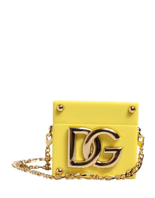 Dolce & Gabbana Yellow DG Logo Plaque Cover Gold Chain Airpods Case Dolce & Gabbana