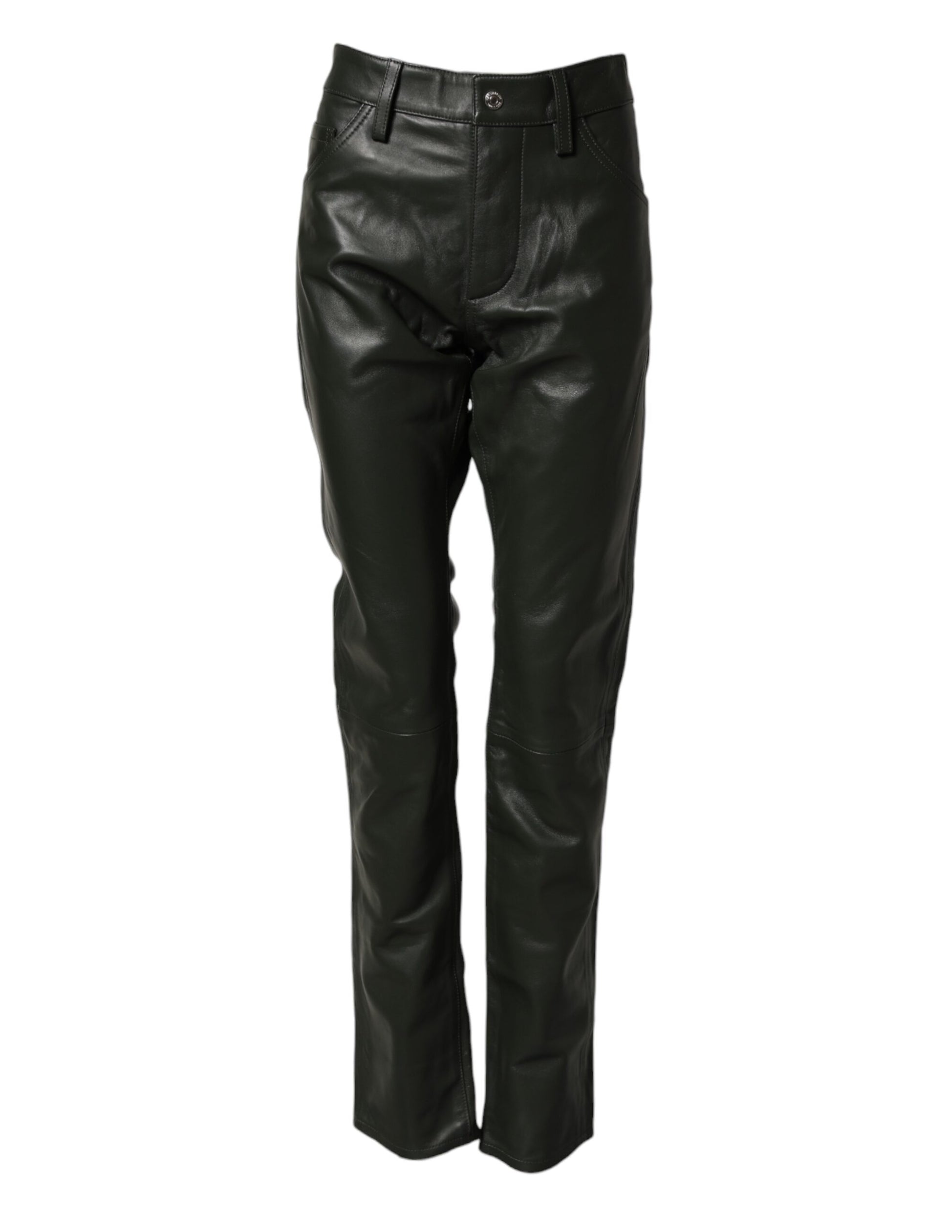 Dsquared² Black Full Grain Leather Mid Waist Trouser Pants Dsquared²