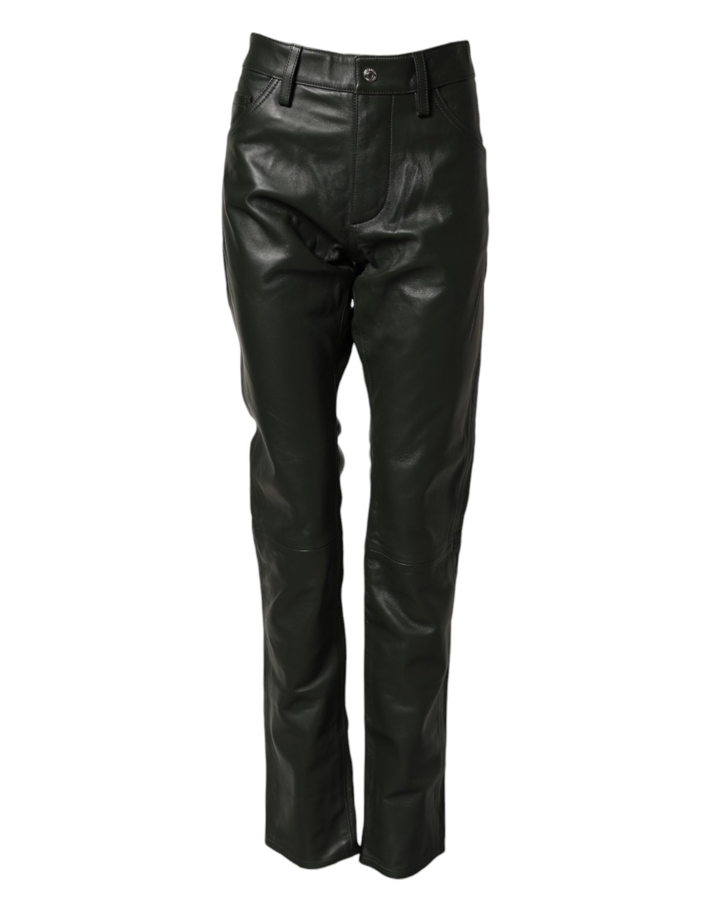 Dsquared² Black Full Grain Leather Mid Waist Trouser Pants Dsquared²