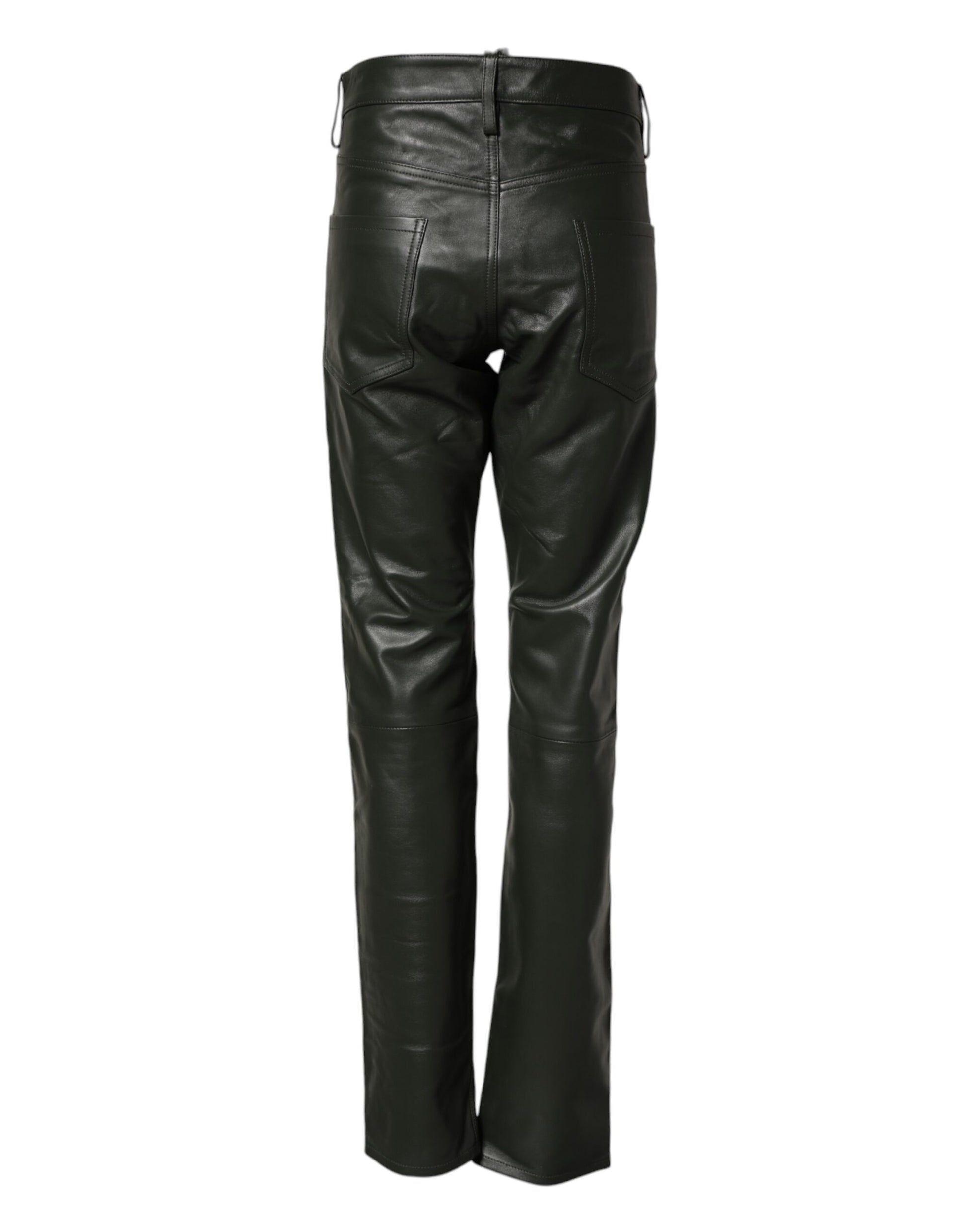 Dsquared² Black Full Grain Leather Mid Waist Trouser Pants Dsquared²