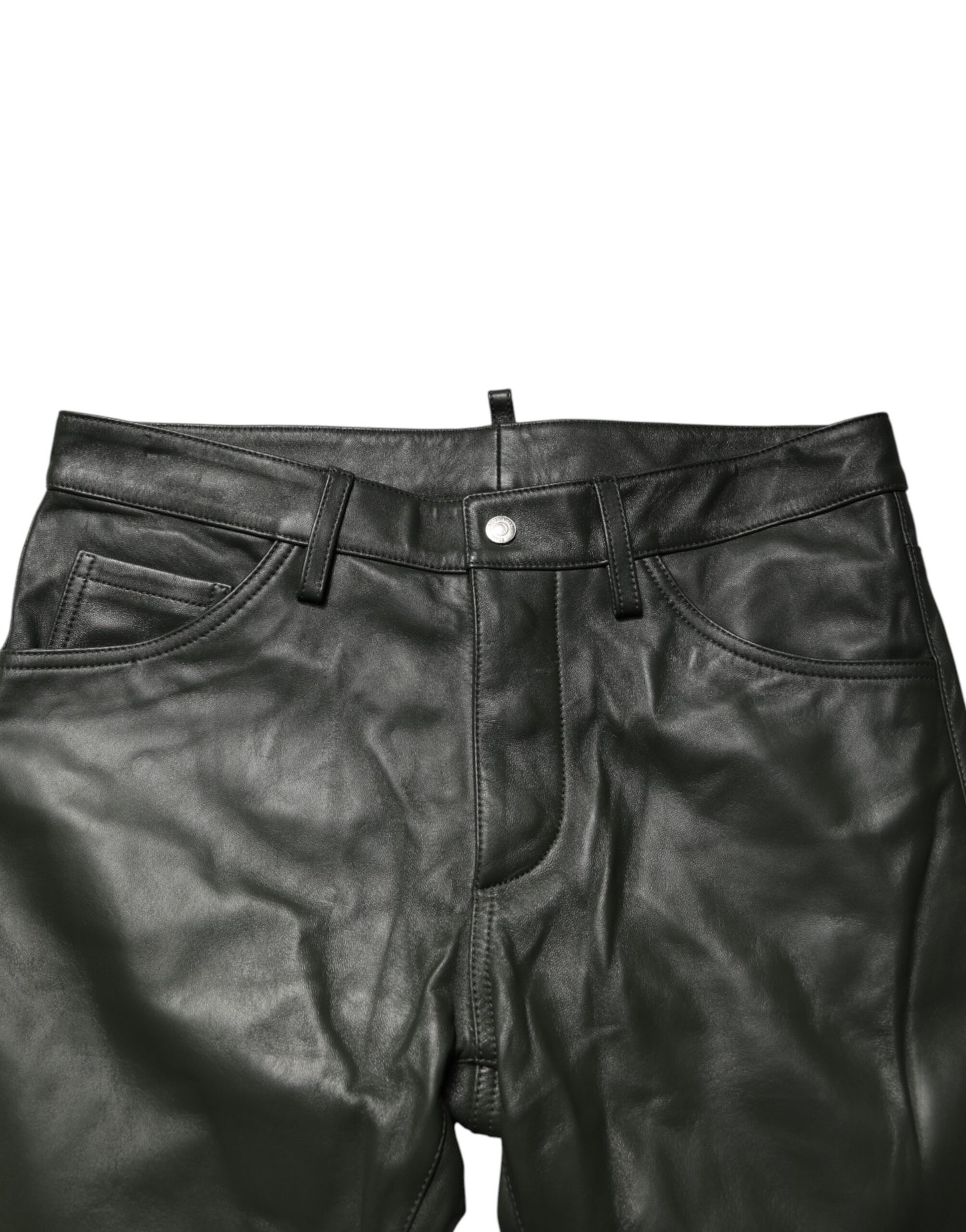 Dsquared² Black Full Grain Leather Mid Waist Trouser Pants Dsquared²