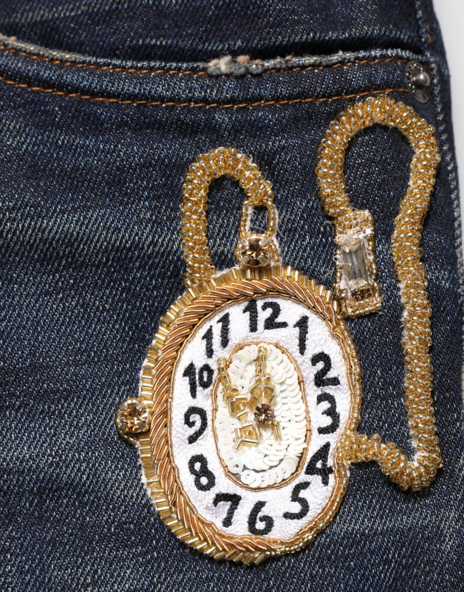 Dolce & Gabbana Dark Blue Watch GOLD Men Skinny Denim Jeans Dolce & Gabbana