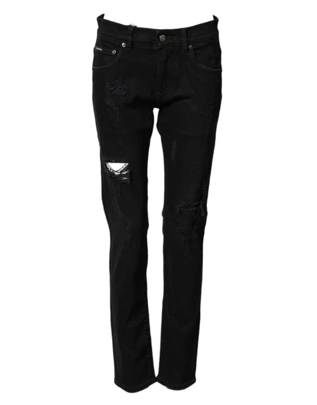 Dolce & Gabbana Black Tattered Cotton Men Skinny Denim Jeans - Eljoys Fashion 