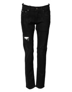 Dolce & Gabbana Black Tattered Cotton Men Skinny Denim Jeans - Eljoys Fashion 