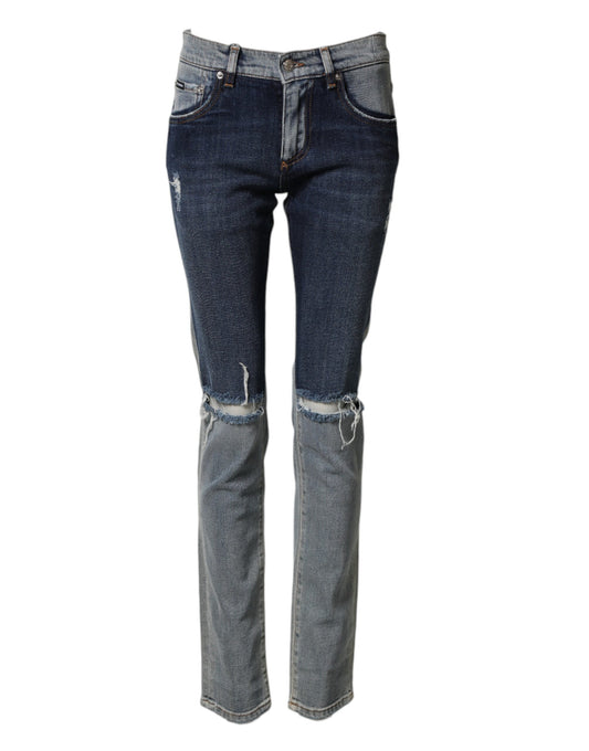 Dolce & Gabbana Blue Two Tone Cotton Men Skinny Denim Jeans Dolce & Gabbana