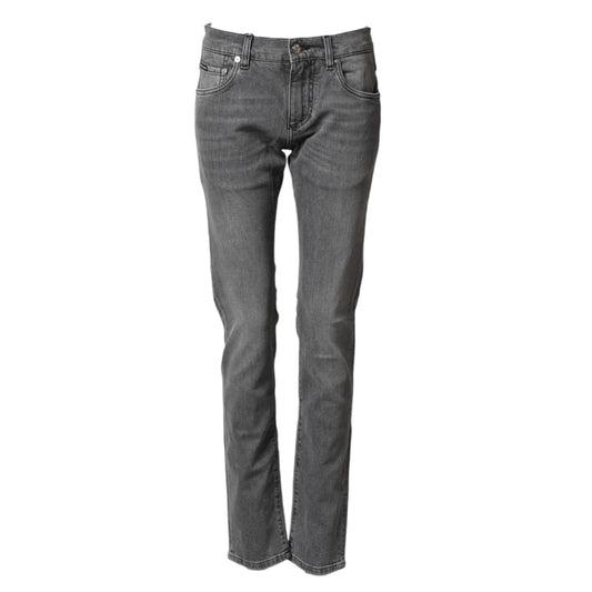 Dolce & Gabbana Gray Cotton Mid Waist Skinny Denim Jeans Dolce & Gabbana
