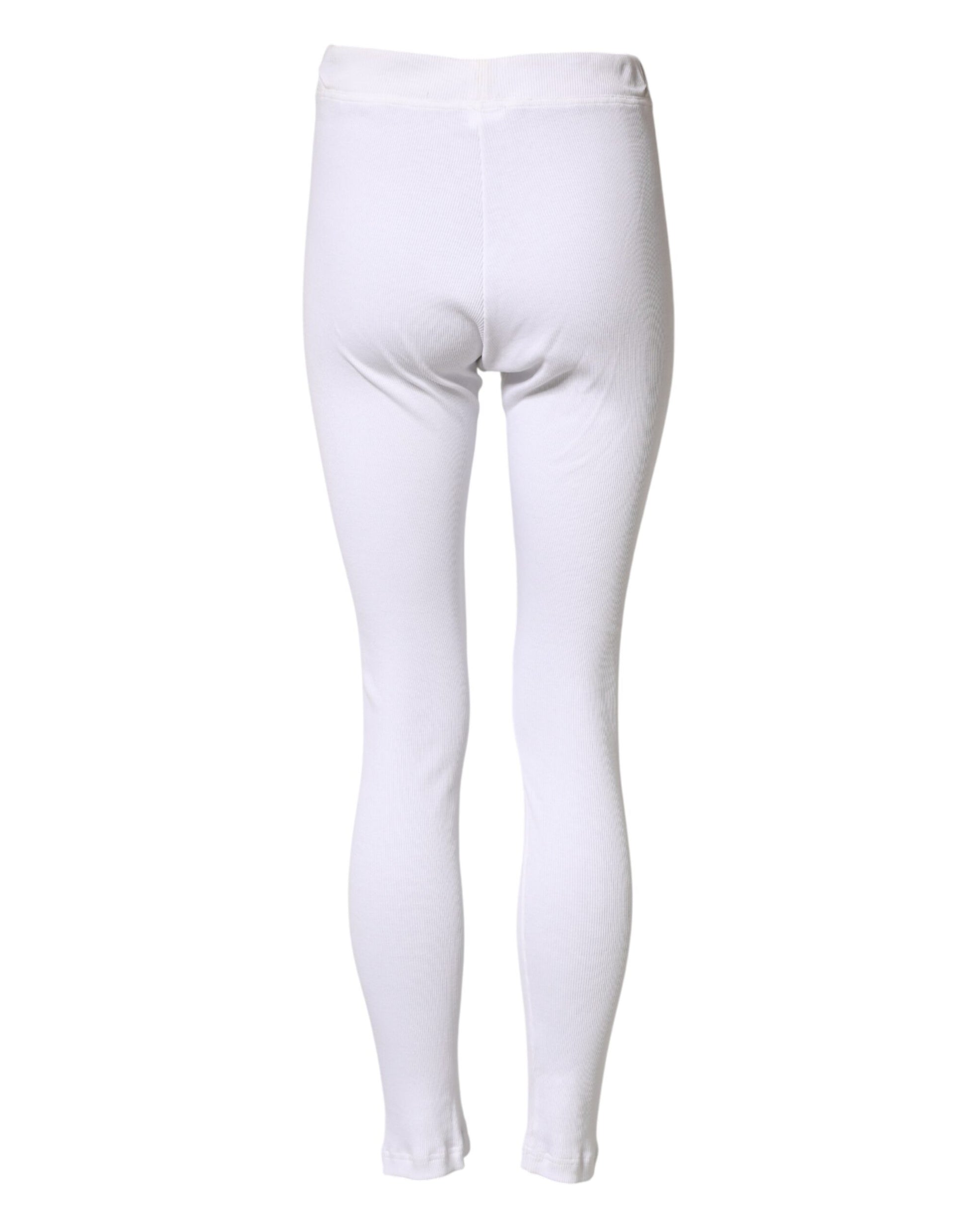 Dolce & Gabbana White Cotton Mid Waist Tights Leggings Pants Dolce & Gabbana