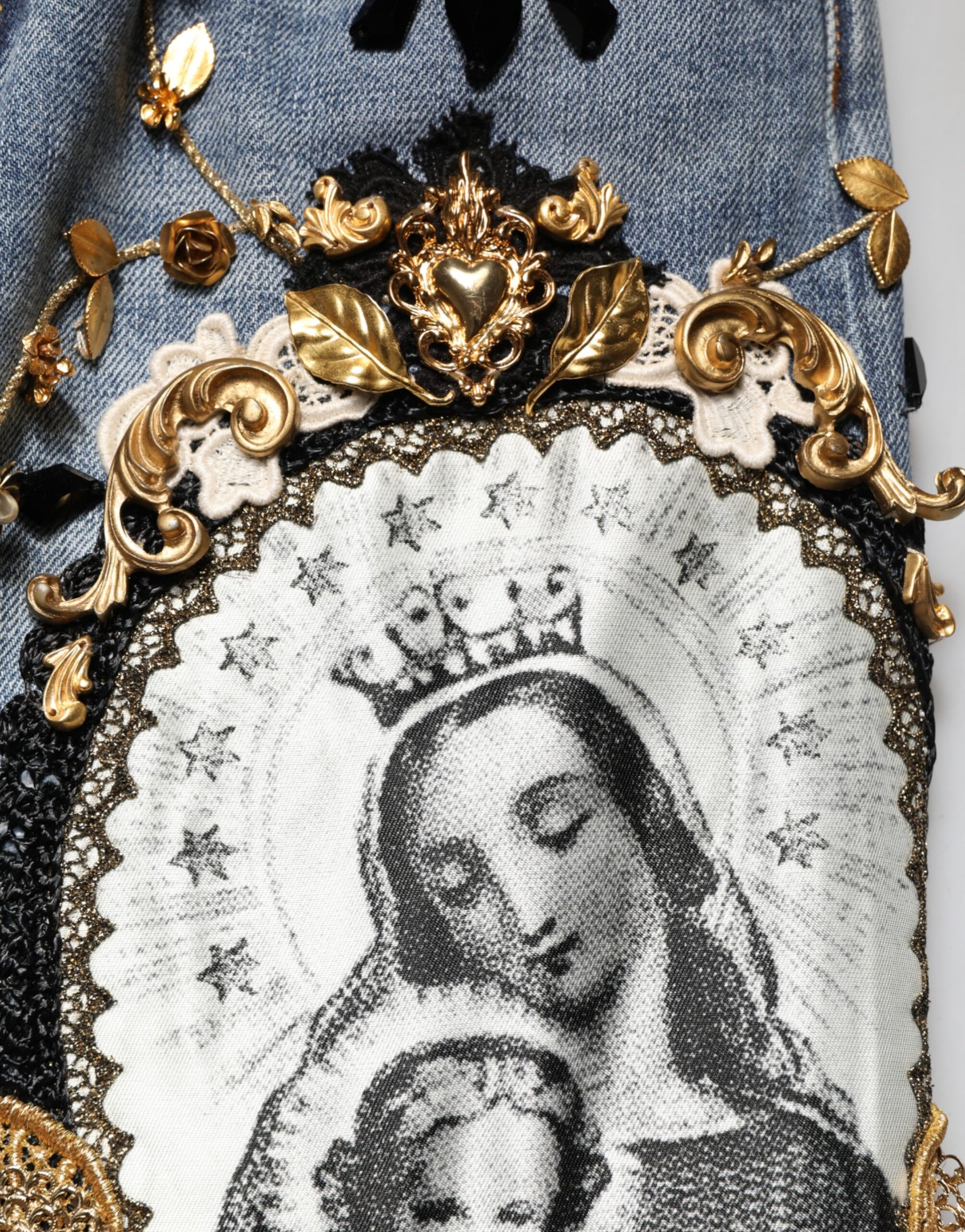Dolce & Gabbana Blue Ripped Embellished Cotton Denim Jeans Dolce & Gabbana
