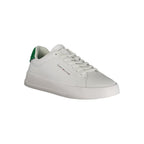 Tommy Hilfiger white polyurethane men's sneaker with sleek design and casual style, featuring laces and rubber sole.