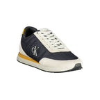 Calvin Klein men's blue recycled polyester sneakers with white soles, casual athletic footwear for everyday wear.