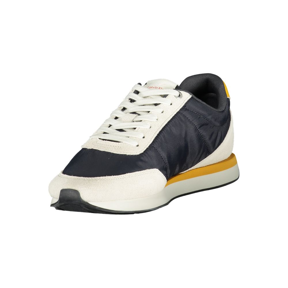Calvin Klein men's blue sneaker made from recycled polyester, featuring a sleek design and casual athletic style.