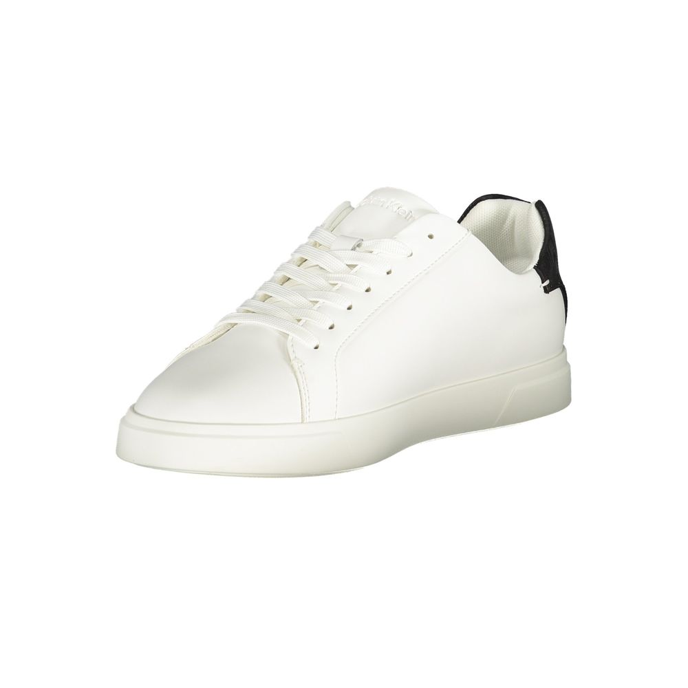 Calvin Klein Bianco polyurethane women’s sneakers with white laces and sleek modern design, casual footwear for everyday wear.