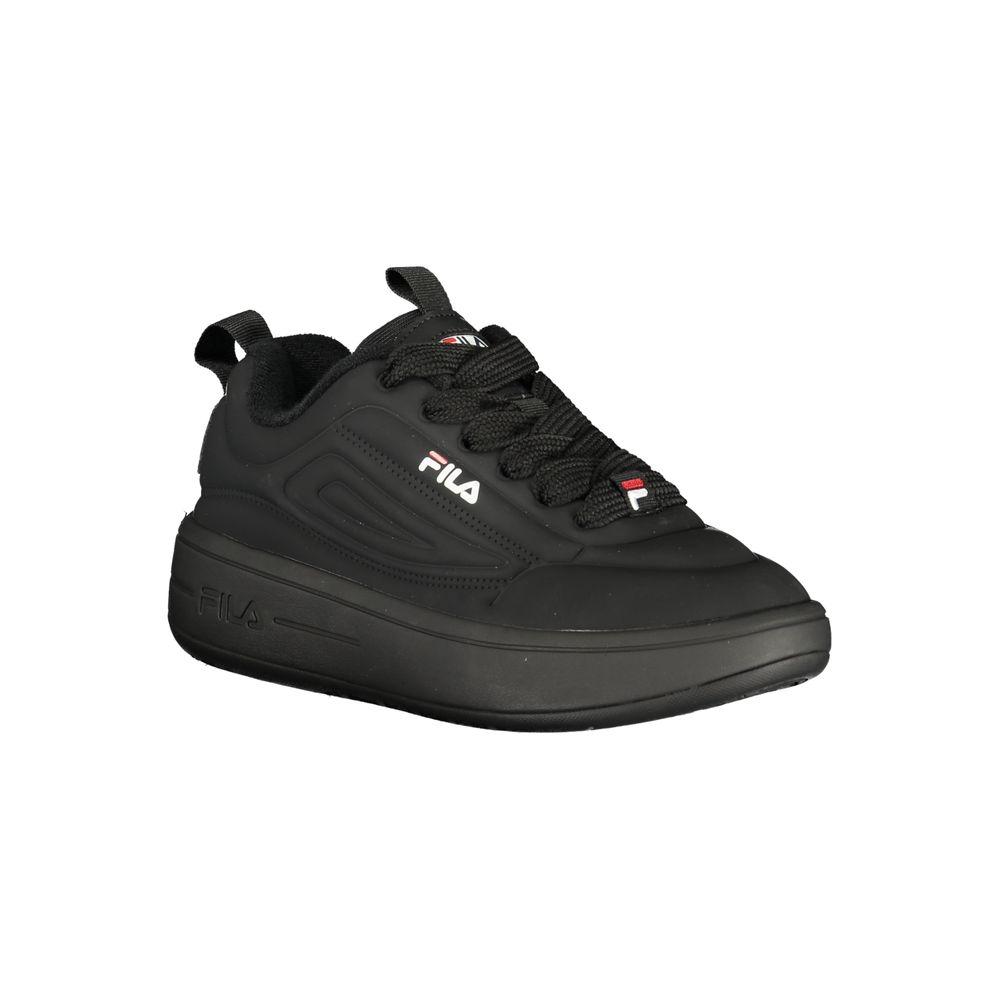 Fila black polyurethane women's sneaker with sleek design, featuring cushioned sole and sporty style for active wear.