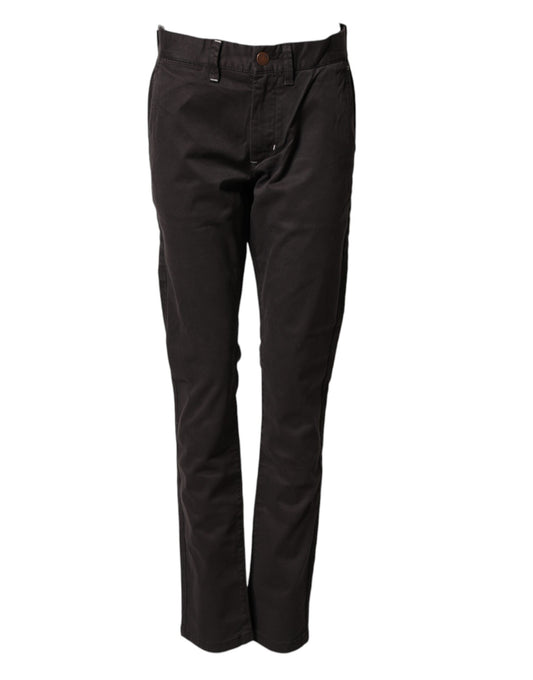 Sun68 Dark Brown Cotton Stretch Straight Mid Waist Trouser Pants Sun68