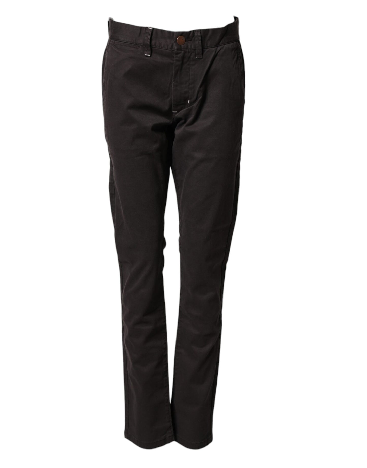 Sun68 Dark Brown Cotton Stretch Straight Mid Waist Trouser Pants Sun68