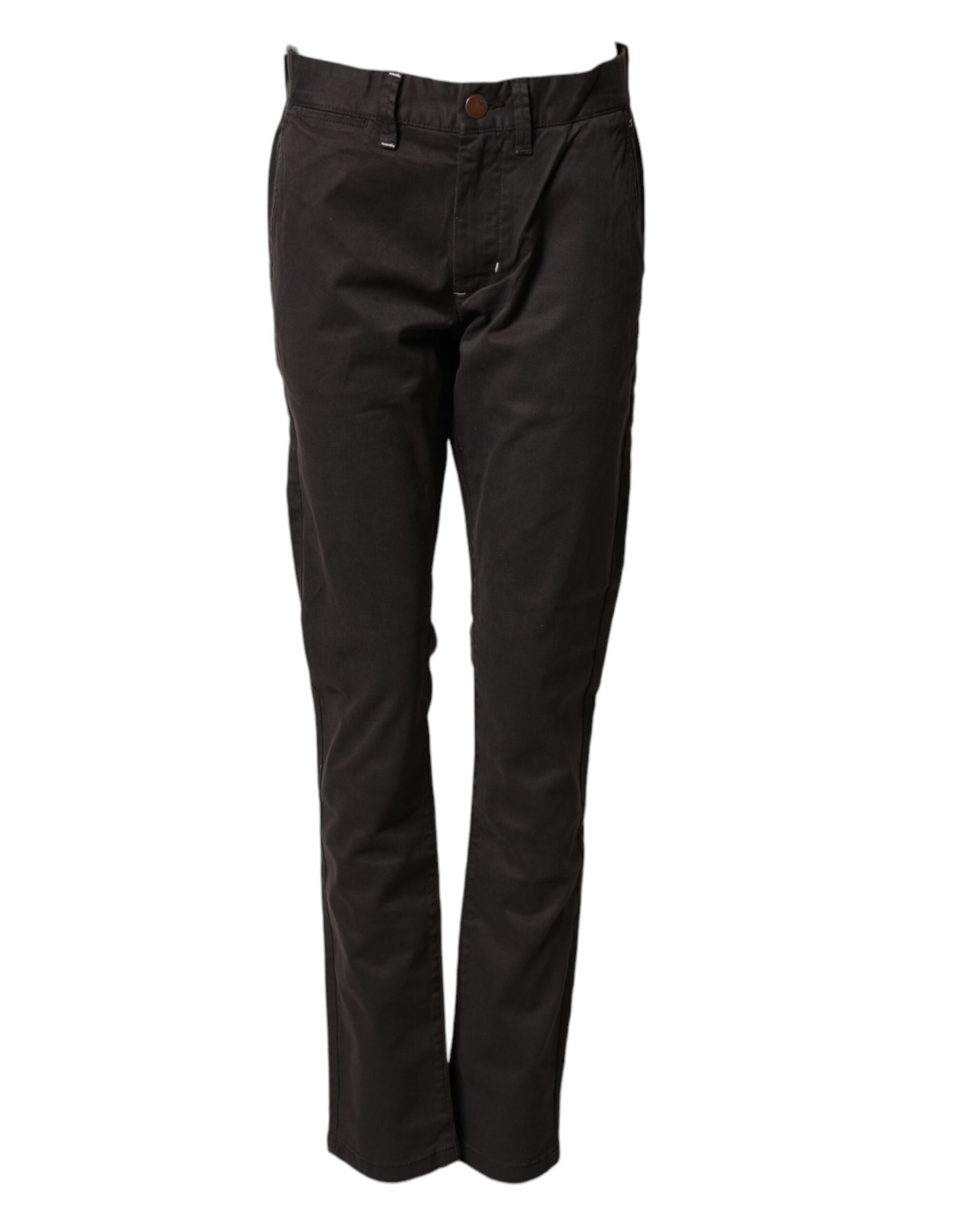 Sun68 Dark Brown Cotton Stretch Straight Mid Waist Trouser Pants Sun68