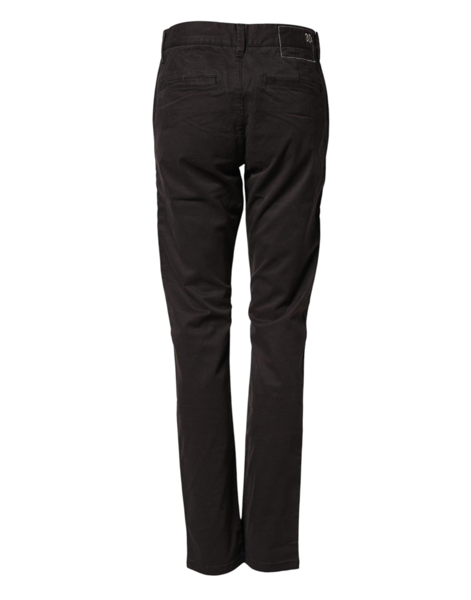 Sun68 Dark Brown Cotton Stretch Straight Mid Waist Trouser Pants Sun68