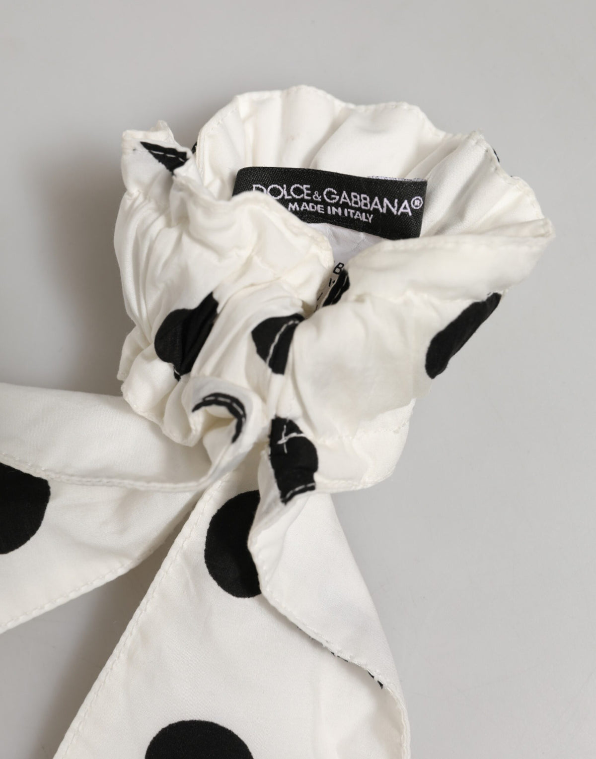 Dolce & Gabbana Scrunchie White Cotton Polka Dot Scarf Tie Accessory Hair