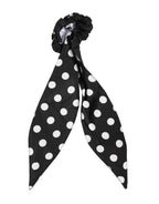Dolce & Gabbana Black Cotton Polka Dot Scarf Tie Accessory Hair Scrunchie - Eljoys Fashion 