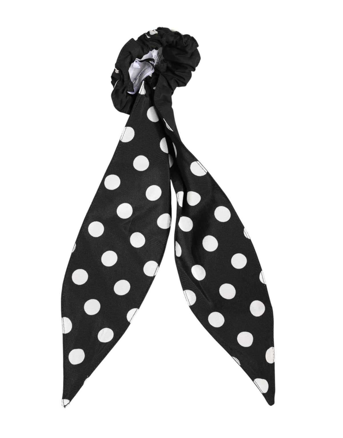 Dolce & Gabbana Black Cotton Polka Dot Scarf Tie Accessory Hair Scrunchie - Eljoys Fashion 