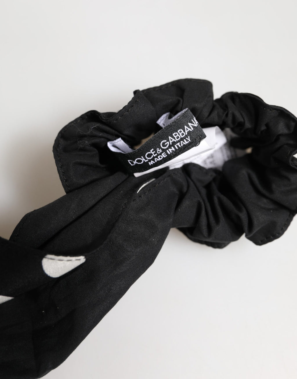 Dolce & Gabbana Black Cotton Polka Dot Scarf Tie Accessory Hair Scrunchie - Eljoys Fashion 