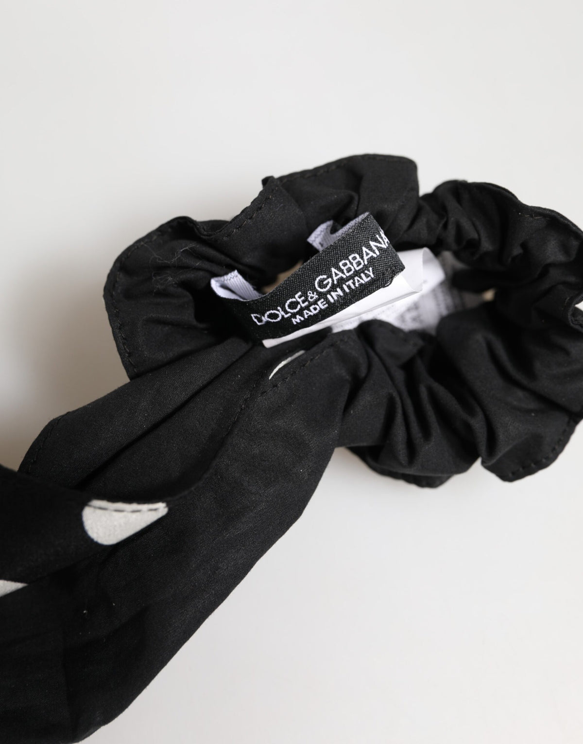 Dolce & Gabbana Black Cotton Polka Dot Scarf Tie Accessory Hair Scrunchie - Eljoys Fashion 