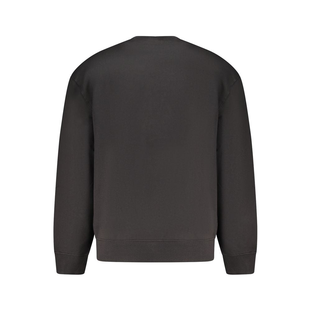 Black Calvin Klein men's cotton sweatshirt with crew neck and long sleeves, displayed flat on a white background.
