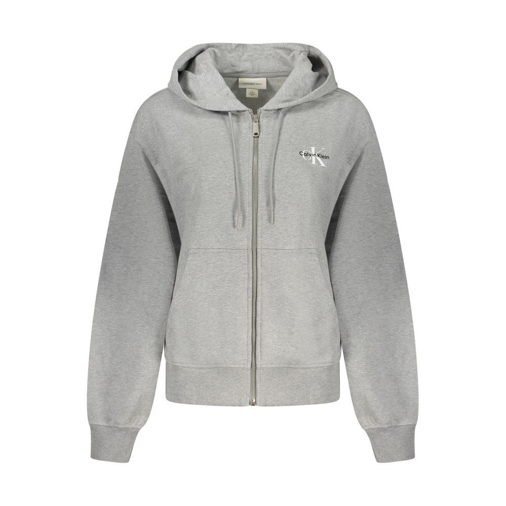 Calvin Klein Grigio cotton women's hoodie with a relaxed fit and hood, featuring the brand logo on the front.