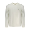 White cotton men's T-shirt by Calvin Klein, featuring a classic fit and crew neckline, displayed on a plain background.