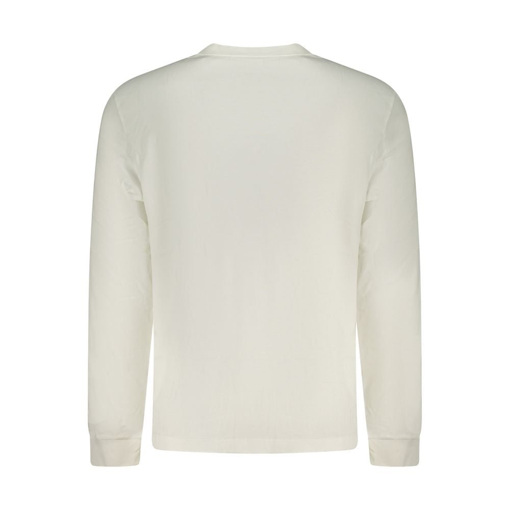 Calvin Klein white cotton men's T-shirt displayed flat, showing short sleeves and classic crew neckline.