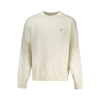 Calvin Klein white cotton men's sweater with round neckline and long sleeves, displayed on a plain background.