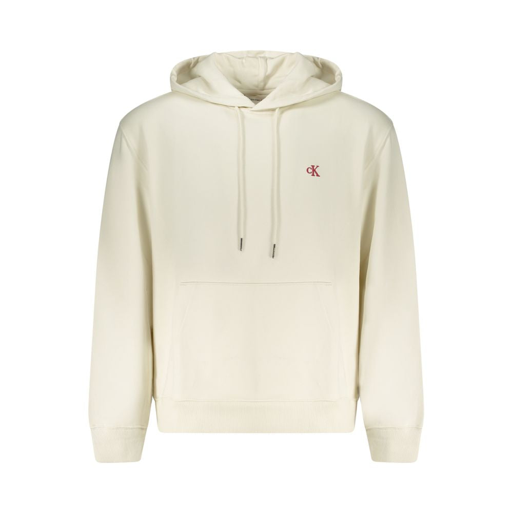 Calvin Klein white cotton men's hoodie with a drawstring hood and front pocket, casual and comfortable for everyday wear.