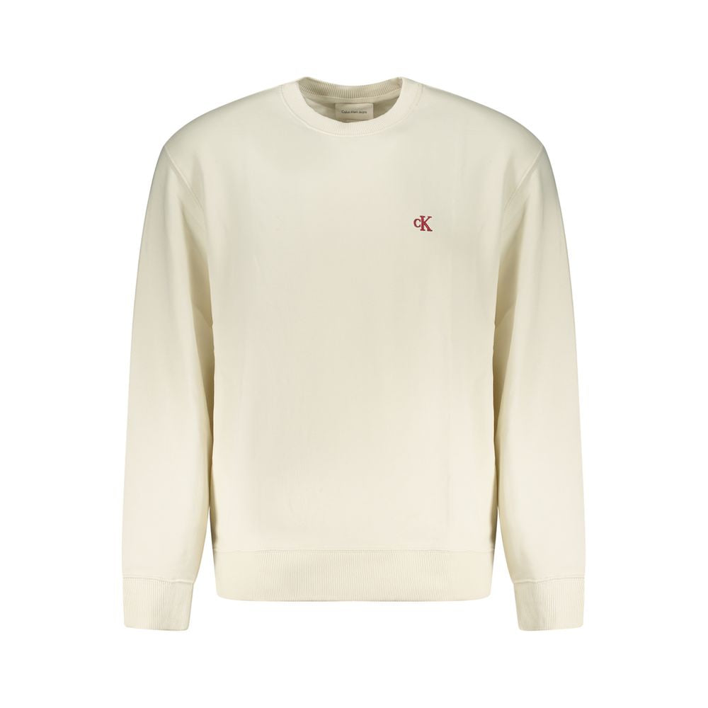 White cotton men's sweatshirt by Calvin Klein, featuring a classic crewneck design and minimalist style.