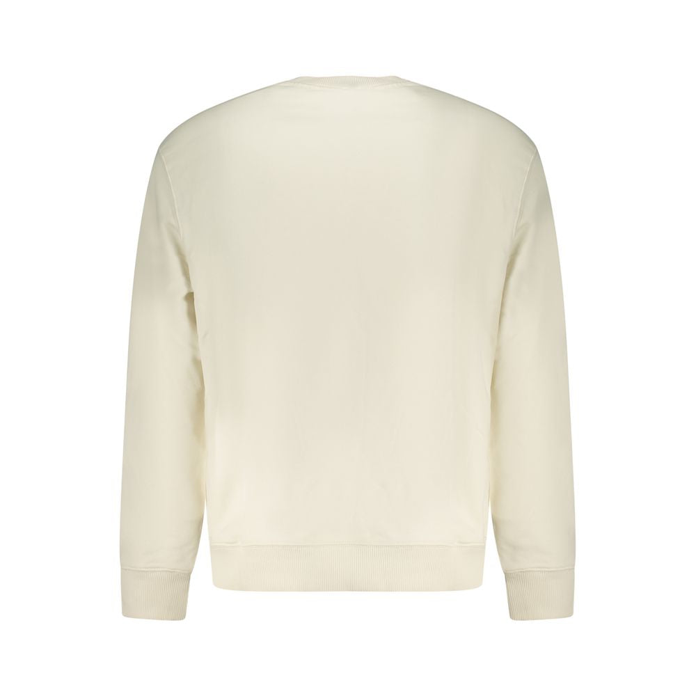 White cotton men's sweatshirt by Calvin Klein, featuring a classic crewneck design and subtle brand logo detail.