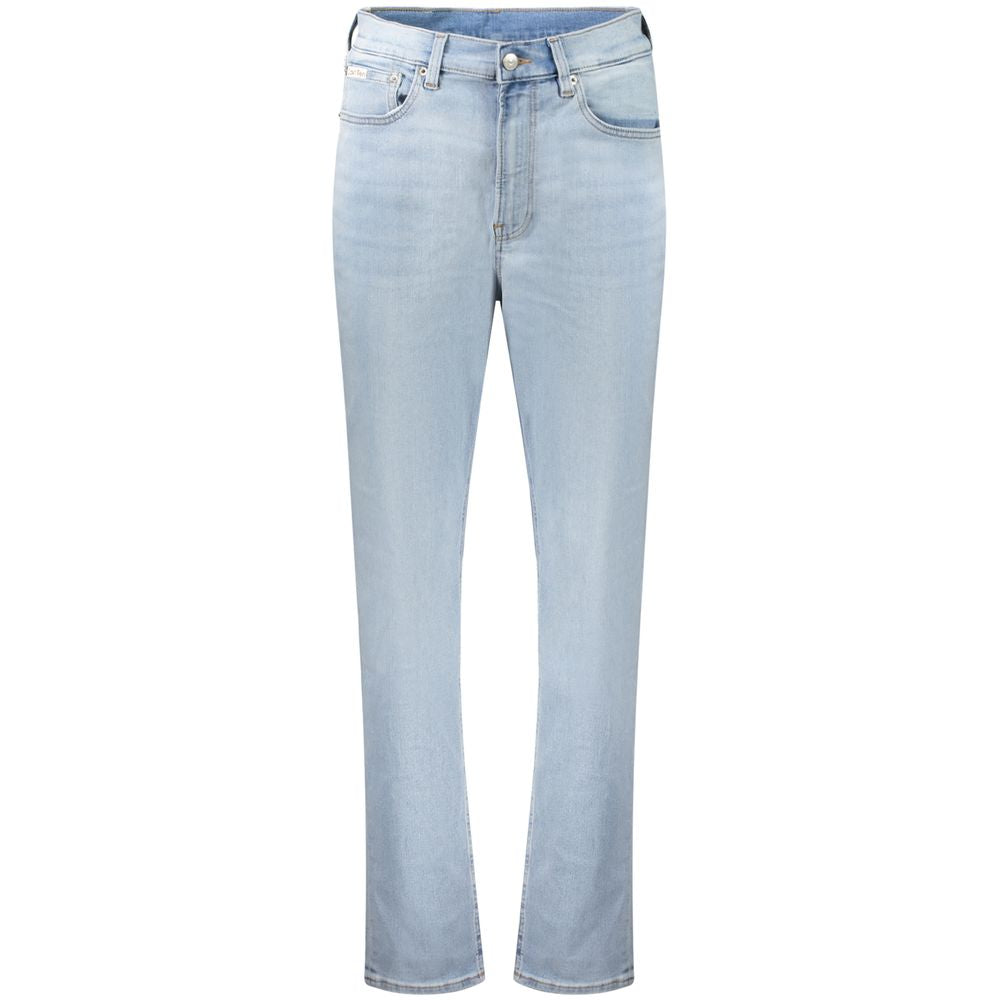 Calvin Klein Azzurro cotton women's jeans with classic five-pocket design and straight fit, shown on a model.