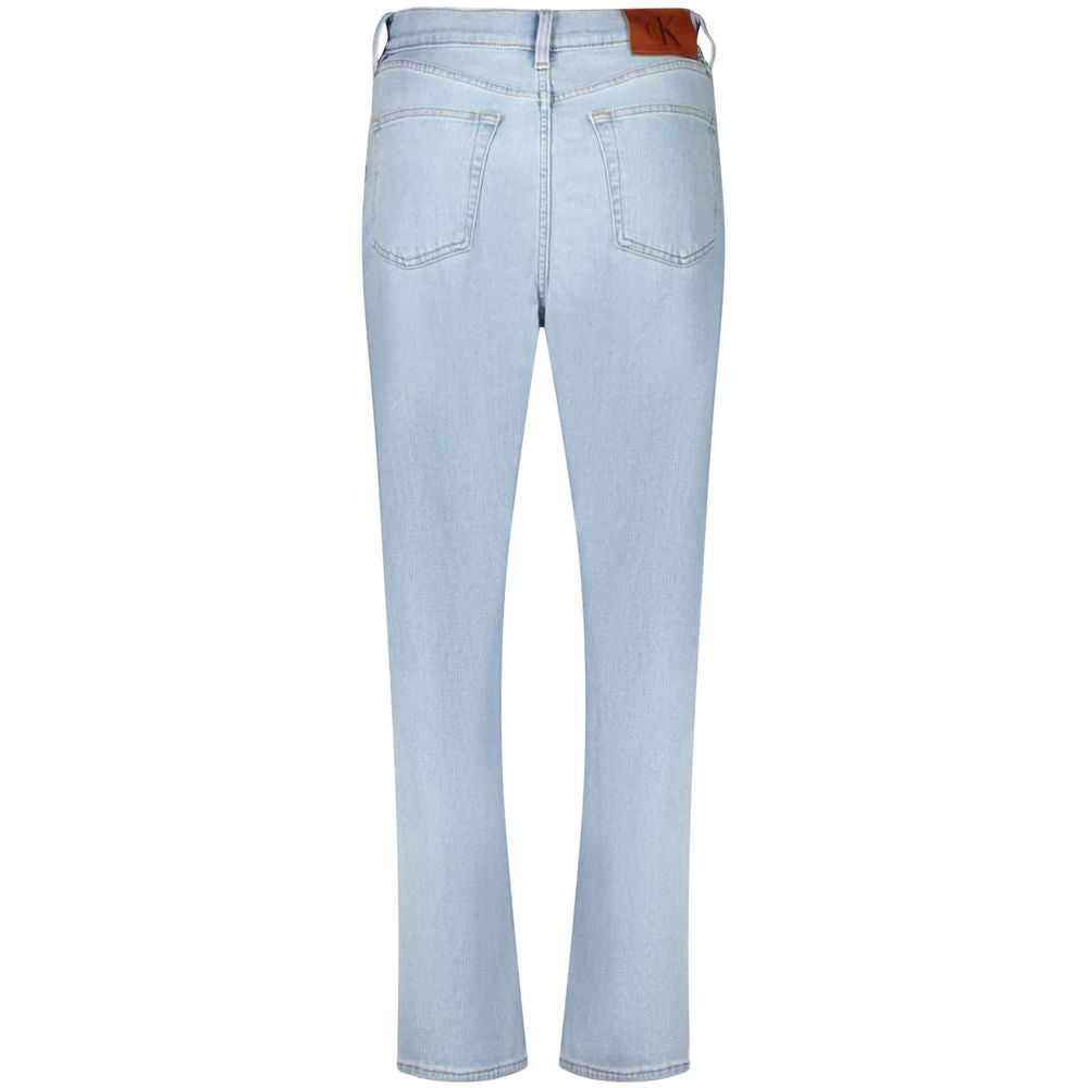 Calvin Klein Azzurro cotton women's jeans featuring classic fit, five-pocket design, and a light blue denim wash.